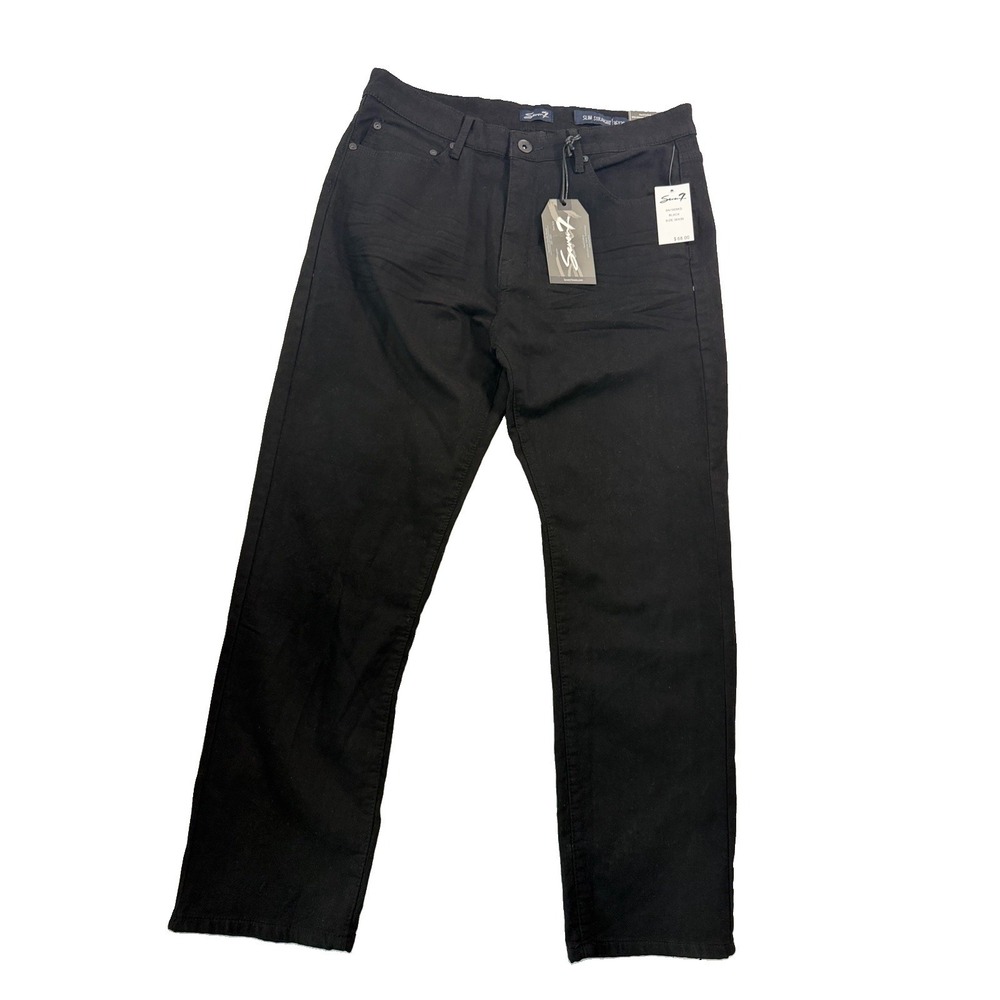 SEVEN7 Premium Jeans Mens 36X30 Slim Straight Fit Power Stretch Black Moto